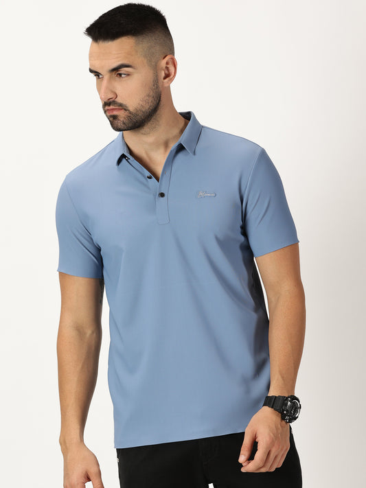 Ribbed Polo T-Shirt Blue