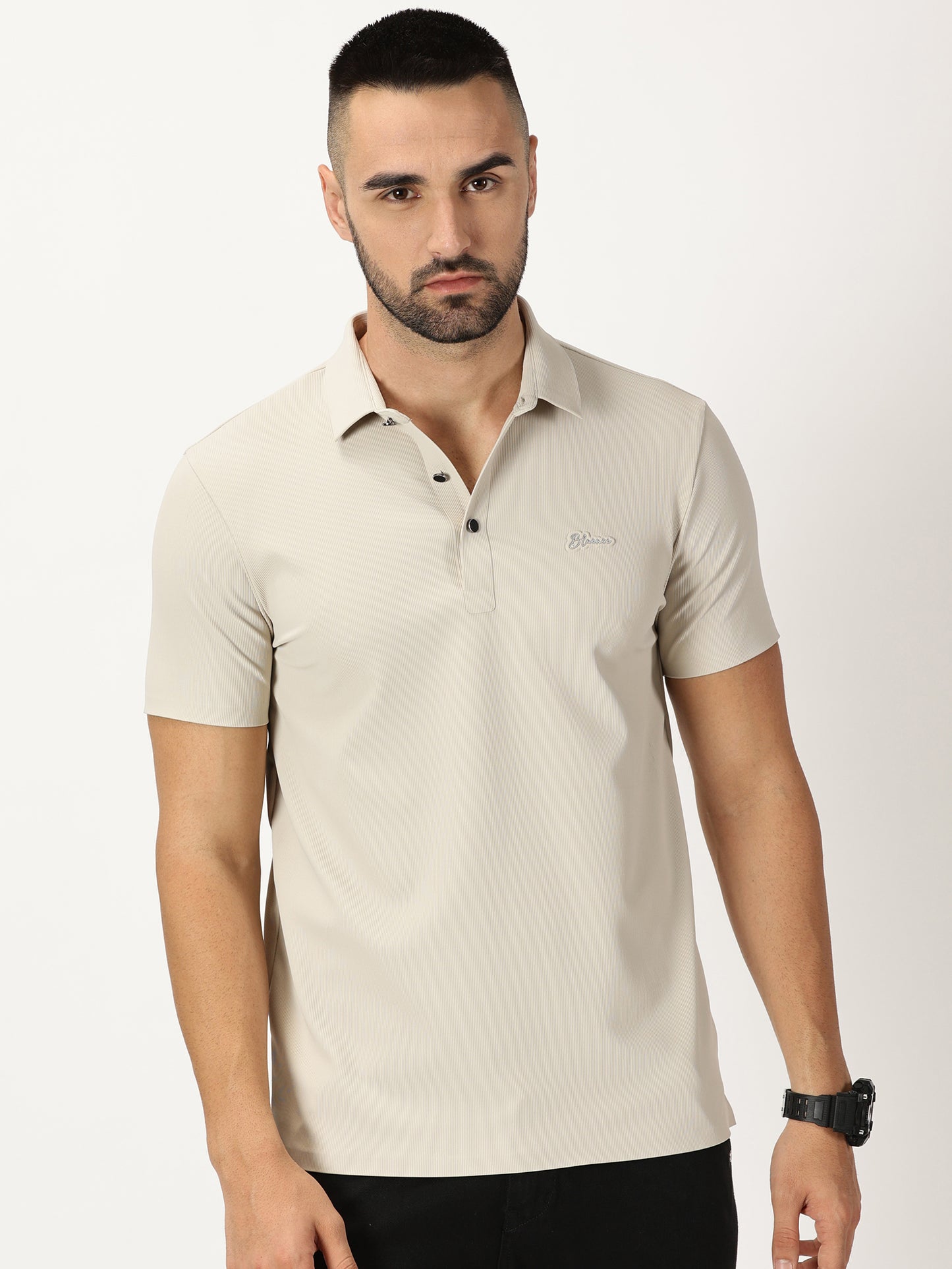 Ribbed Polo T-Shirt Cement Grey