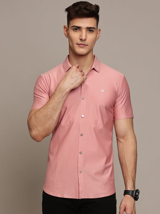 Self Striped Pink Shirt