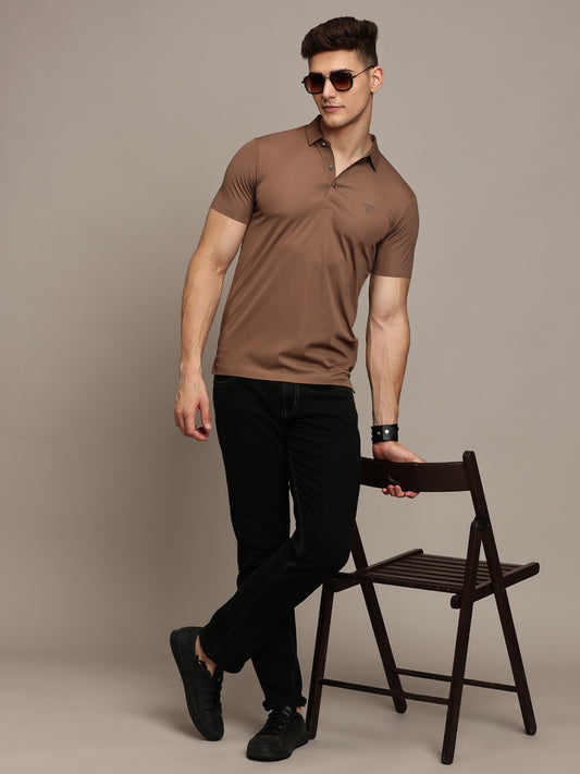 Brown Fine Testured Green Polo Tshirt